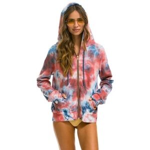 AVIATOR NATION HAND DYED LIGHT WEIGHT CREW SWEATSHIRT TIE DYE RED WHITE BLUE M‎